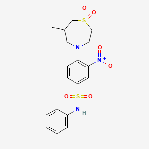 molecular formula C18H21N3O6S2 B7428294 4-(6-methyl-1,1-dioxo-1,4-thiazepan-4-yl)-3-nitro-N-phenylbenzenesulfonamide 