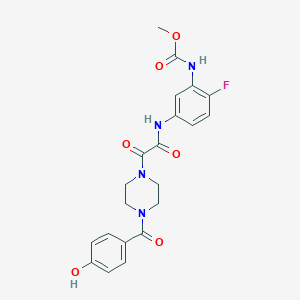 molecular formula C21H21FN4O6 B7428354 methyl N-[2-fluoro-5-[[2-[4-(4-hydroxybenzoyl)piperazin-1-yl]-2-oxoacetyl]amino]phenyl]carbamate 