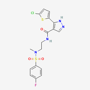 molecular formula C17H16ClFN4O3S2 B7428416 5-(5-chlorothiophen-2-yl)-N-[2-[(4-fluorophenyl)sulfonyl-methylamino]ethyl]-1H-pyrazole-4-carboxamide 