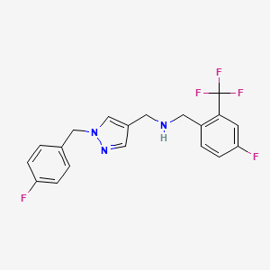 molecular formula C19H16F5N3 B7428428 N-[[1-[(4-fluorophenyl)methyl]pyrazol-4-yl]methyl]-1-[4-fluoro-2-(trifluoromethyl)phenyl]methanamine 