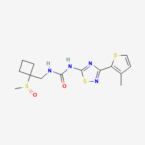 molecular formula C14H18N4O2S3 B7428455 1-[(1-Methylsulfinylcyclobutyl)methyl]-3-[3-(3-methylthiophen-2-yl)-1,2,4-thiadiazol-5-yl]urea 