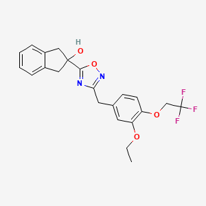 molecular formula C22H21F3N2O4 B7428528 2-[3-[[3-Ethoxy-4-(2,2,2-trifluoroethoxy)phenyl]methyl]-1,2,4-oxadiazol-5-yl]-1,3-dihydroinden-2-ol 