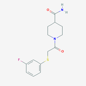 1-[2-(3-Fluorophenyl)sulfanylacetyl]piperidine-4-carboxamide