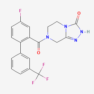 molecular formula C19H14F4N4O2 B7428587 7-[5-Fluoro-2-[3-(trifluoromethyl)phenyl]benzoyl]-2,5,6,8-tetrahydro-[1,2,4]triazolo[4,3-a]pyrazin-3-one 