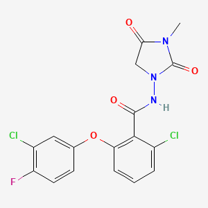 2-chloro-6-(3-chloro-4-fluorophenoxy)-N-(3-methyl-2,4-dioxoimidazolidin-1-yl)benzamide