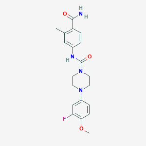 molecular formula C20H23FN4O3 B7428686 N-(4-carbamoyl-3-methylphenyl)-4-(3-fluoro-4-methoxyphenyl)piperazine-1-carboxamide 