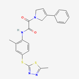 molecular formula C22H20N4O2S2 B7428774 N-[2-methyl-4-[(5-methyl-1,3,4-thiadiazol-2-yl)sulfanyl]phenyl]-2-oxo-2-(3-phenyl-2,5-dihydropyrrol-1-yl)acetamide 