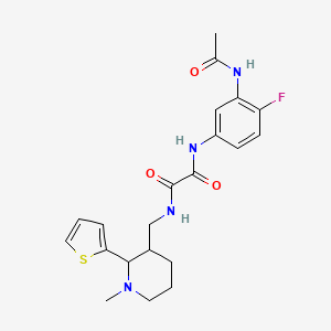 molecular formula C21H25FN4O3S B7428816 N'-(3-acetamido-4-fluorophenyl)-N-[(1-methyl-2-thiophen-2-ylpiperidin-3-yl)methyl]oxamide 