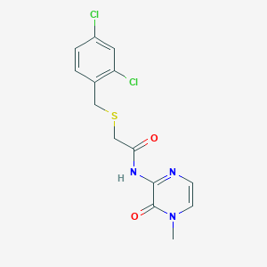 molecular formula C14H13Cl2N3O2S B7428888 2-[(2,4-dichlorophenyl)methylsulfanyl]-N-(4-methyl-3-oxopyrazin-2-yl)acetamide 