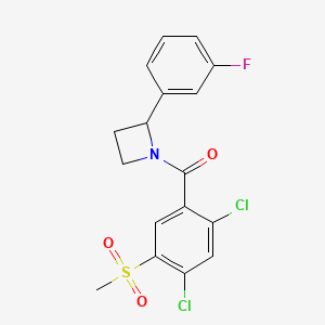 molecular formula C17H14Cl2FNO3S B7428956 (2,4-Dichloro-5-methylsulfonylphenyl)-[2-(3-fluorophenyl)azetidin-1-yl]methanone 