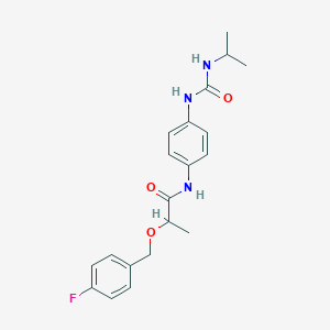 molecular formula C20H24FN3O3 B7429070 2-[(4-fluorophenyl)methoxy]-N-[4-(propan-2-ylcarbamoylamino)phenyl]propanamide 