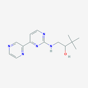 molecular formula C14H19N5O B7429187 3,3-Dimethyl-1-[(4-pyrazin-2-ylpyrimidin-2-yl)amino]butan-2-ol 