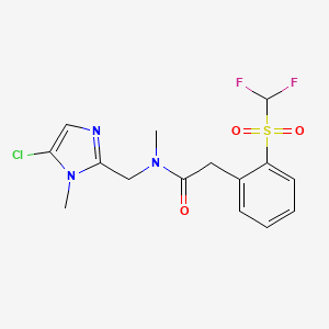 molecular formula C15H16ClF2N3O3S B7429213 N-[(5-chloro-1-methylimidazol-2-yl)methyl]-2-[2-(difluoromethylsulfonyl)phenyl]-N-methylacetamide 