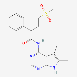 molecular formula C19H22N4O3S B7429238 N-(5,6-dimethyl-7H-pyrrolo[2,3-d]pyrimidin-4-yl)-4-methylsulfonyl-2-phenylbutanamide 