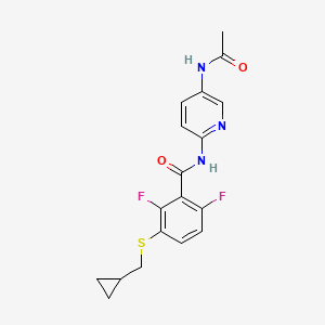 molecular formula C18H17F2N3O2S B7429247 N-(5-acetamidopyridin-2-yl)-3-(cyclopropylmethylsulfanyl)-2,6-difluorobenzamide 