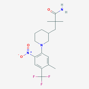 molecular formula C18H24F3N3O3 B7429325 2,2-Dimethyl-3-[1-[5-methyl-2-nitro-4-(trifluoromethyl)phenyl]piperidin-3-yl]propanamide 