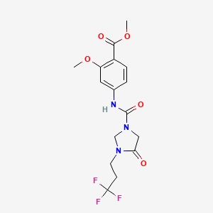 molecular formula C16H18F3N3O5 B7429359 Methyl 2-methoxy-4-[[4-oxo-3-(3,3,3-trifluoropropyl)imidazolidine-1-carbonyl]amino]benzoate 