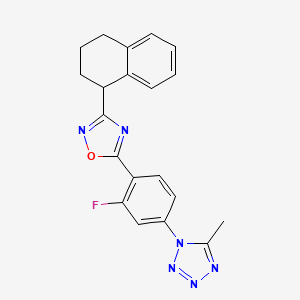 molecular formula C20H17FN6O B7429453 5-[2-Fluoro-4-(5-methyltetrazol-1-yl)phenyl]-3-(1,2,3,4-tetrahydronaphthalen-1-yl)-1,2,4-oxadiazole 