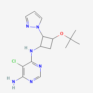 molecular formula C15H21ClN6O B7429466 5-chloro-4-N-[3-[(2-methylpropan-2-yl)oxy]-2-pyrazol-1-ylcyclobutyl]pyrimidine-4,6-diamine 