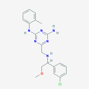 molecular formula C20H23ClN6O B7429706 6-[[[1-(3-chlorophenyl)-2-methoxyethyl]amino]methyl]-2-N-(2-methylphenyl)-1,3,5-triazine-2,4-diamine 