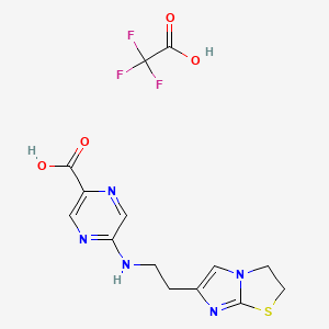 molecular formula C14H14F3N5O4S B7429722 5-[2-(2,3-Dihydroimidazo[2,1-b][1,3]thiazol-6-yl)ethylamino]pyrazine-2-carboxylic acid;2,2,2-trifluoroacetic acid 