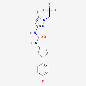 molecular formula C18H20F4N4O B7429873 1-[3-(4-Fluorophenyl)cyclopentyl]-3-[5-methyl-1-(2,2,2-trifluoroethyl)pyrazol-3-yl]urea 