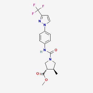 molecular formula C18H19F3N4O3 B7429906 methyl (3S,4S)-4-methyl-1-[[4-[3-(trifluoromethyl)pyrazol-1-yl]phenyl]carbamoyl]pyrrolidine-3-carboxylate 
