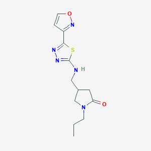 molecular formula C13H17N5O2S B7429922 4-[[[5-(1,2-Oxazol-3-yl)-1,3,4-thiadiazol-2-yl]amino]methyl]-1-propylpyrrolidin-2-one 