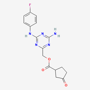 molecular formula C16H16FN5O3 B7429927 [4-Amino-6-(4-fluoroanilino)-1,3,5-triazin-2-yl]methyl 3-oxocyclopentane-1-carboxylate 