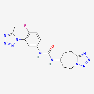 molecular formula C15H17FN10O B7429950 1-[4-fluoro-3-(5-methyltetrazol-1-yl)phenyl]-3-(6,7,8,9-tetrahydro-5H-tetrazolo[1,5-a]azepin-7-yl)urea 