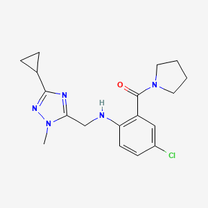 molecular formula C18H22ClN5O B7429984 [5-Chloro-2-[(5-cyclopropyl-2-methyl-1,2,4-triazol-3-yl)methylamino]phenyl]-pyrrolidin-1-ylmethanone 