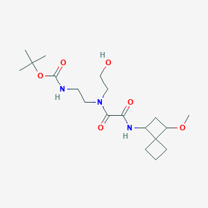 molecular formula C19H33N3O6 B7430022 tert-butyl N-[2-[2-hydroxyethyl-[2-[(3-methoxyspiro[3.3]heptan-1-yl)amino]-2-oxoacetyl]amino]ethyl]carbamate 