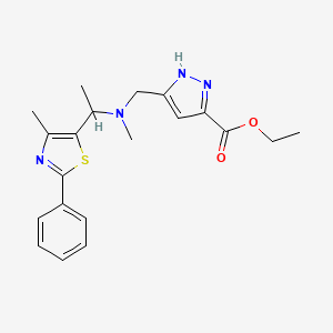 ethyl 5-[[methyl-[1-(4-methyl-2-phenyl-1,3-thiazol-5-yl)ethyl]amino]methyl]-1H-pyrazole-3-carboxylate