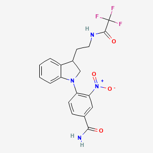 molecular formula C19H17F3N4O4 B7430131 3-Nitro-4-[3-[2-[(2,2,2-trifluoroacetyl)amino]ethyl]-2,3-dihydroindol-1-yl]benzamide 