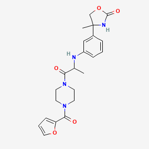 molecular formula C22H26N4O5 B7430167 4-[3-[[1-[4-(Furan-2-carbonyl)piperazin-1-yl]-1-oxopropan-2-yl]amino]phenyl]-4-methyl-1,3-oxazolidin-2-one 