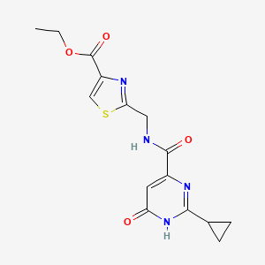 molecular formula C15H16N4O4S B7430204 ethyl 2-[[(2-cyclopropyl-6-oxo-1H-pyrimidine-4-carbonyl)amino]methyl]-1,3-thiazole-4-carboxylate 