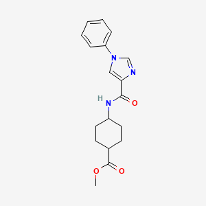 molecular formula C18H21N3O3 B7430238 Methyl 4-[(1-phenylimidazole-4-carbonyl)amino]cyclohexane-1-carboxylate 