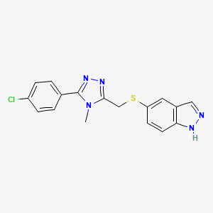 molecular formula C17H14ClN5S B7430281 5-[[5-(4-chlorophenyl)-4-methyl-1,2,4-triazol-3-yl]methylsulfanyl]-1H-indazole 