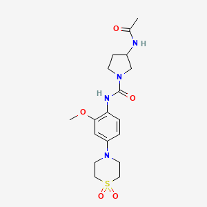molecular formula C18H26N4O5S B7430358 3-acetamido-N-[4-(1,1-dioxo-1,4-thiazinan-4-yl)-2-methoxyphenyl]pyrrolidine-1-carboxamide 
