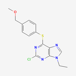 molecular formula C15H15ClN4OS B7430488 2-Chloro-9-ethyl-6-[4-(methoxymethyl)phenyl]sulfanylpurine 