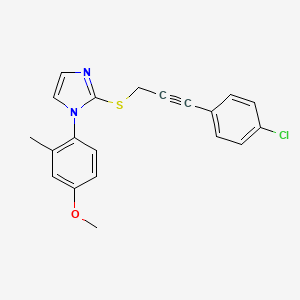 molecular formula C20H17ClN2OS B7430493 2-[3-(4-Chlorophenyl)prop-2-ynylsulfanyl]-1-(4-methoxy-2-methylphenyl)imidazole 
