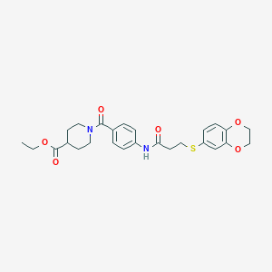 Ethyl 1-[4-[3-(2,3-dihydro-1,4-benzodioxin-6-ylsulfanyl)propanoylamino]benzoyl]piperidine-4-carboxylate