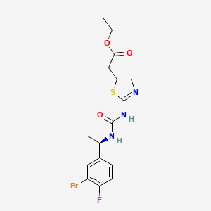 molecular formula C16H17BrFN3O3S B7430825 ethyl 2-[2-[[(1R)-1-(3-bromo-4-fluorophenyl)ethyl]carbamoylamino]-1,3-thiazol-5-yl]acetate 