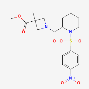 molecular formula C18H23N3O7S B7430847 Methyl 3-methyl-1-[1-(4-nitrophenyl)sulfonylpiperidine-2-carbonyl]azetidine-3-carboxylate 