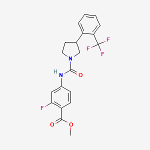 molecular formula C20H18F4N2O3 B7430914 Methyl 2-fluoro-4-[[3-[2-(trifluoromethyl)phenyl]pyrrolidine-1-carbonyl]amino]benzoate 