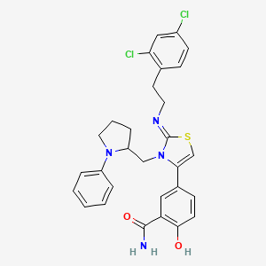 molecular formula C29H28Cl2N4O2S B7430920 5-[2-[2-(2,4-Dichlorophenyl)ethylimino]-3-[(1-phenylpyrrolidin-2-yl)methyl]-1,3-thiazol-4-yl]-2-hydroxybenzamide 