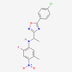 molecular formula C17H14ClFN4O3 B7430974 N-[1-[5-(4-chlorophenyl)-1,2,4-oxadiazol-3-yl]ethyl]-2-fluoro-5-methyl-4-nitroaniline 