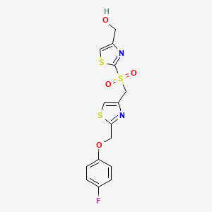 molecular formula C15H13FN2O4S3 B7431007 [2-[[2-[(4-Fluorophenoxy)methyl]-1,3-thiazol-4-yl]methylsulfonyl]-1,3-thiazol-4-yl]methanol 