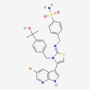 molecular formula C27H26BrN5O3S2 B7431011 4-[[[4-(5-bromo-1H-pyrrolo[2,3-b]pyridin-3-yl)-3-[[4-(2-hydroxypropan-2-yl)phenyl]methyl]-1,3-thiazol-2-ylidene]amino]methyl]benzenesulfonamide 