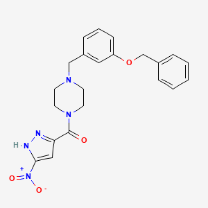 molecular formula C22H23N5O4 B7431073 (5-nitro-1H-pyrazol-3-yl)-[4-[(3-phenylmethoxyphenyl)methyl]piperazin-1-yl]methanone 